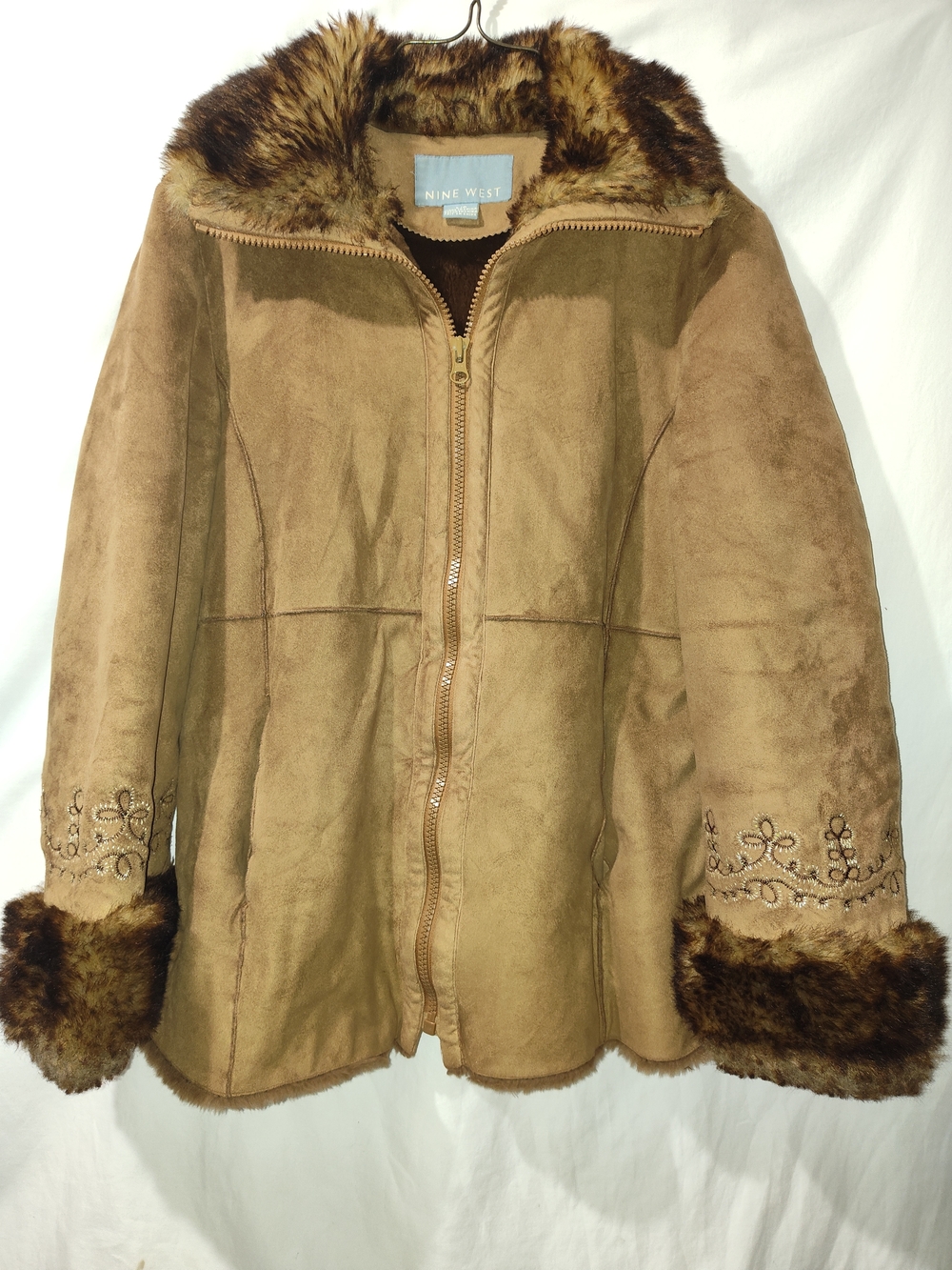 Nine West Brown Faux Suede Jacket with Faux Fur Trim
